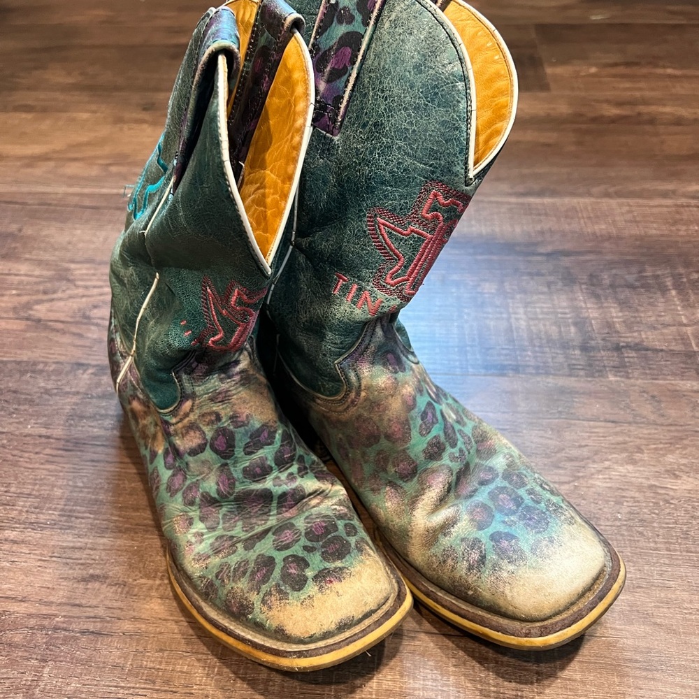 Tin Haul Green Leopard Print Cowboy Boots